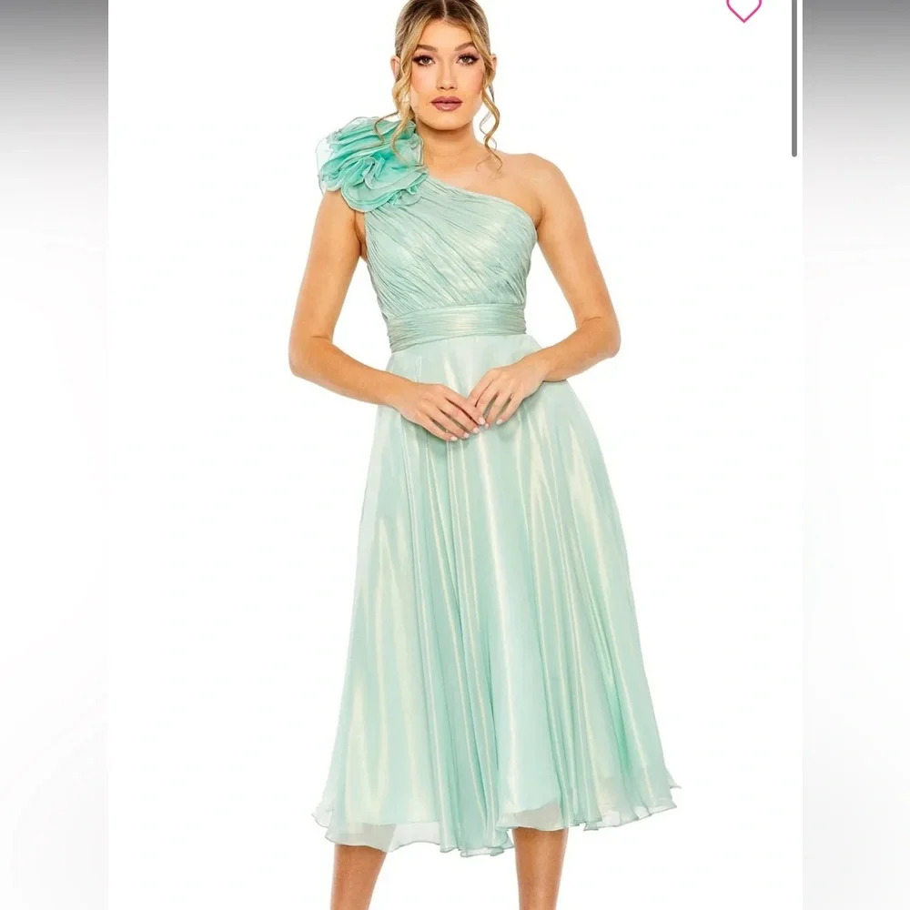 Mac Duggal One-Shoulder Mint Green Chiffon Cocktail Dress